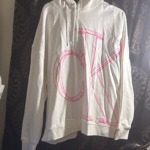 Calvin Klein White Hoodie with Pink Logo